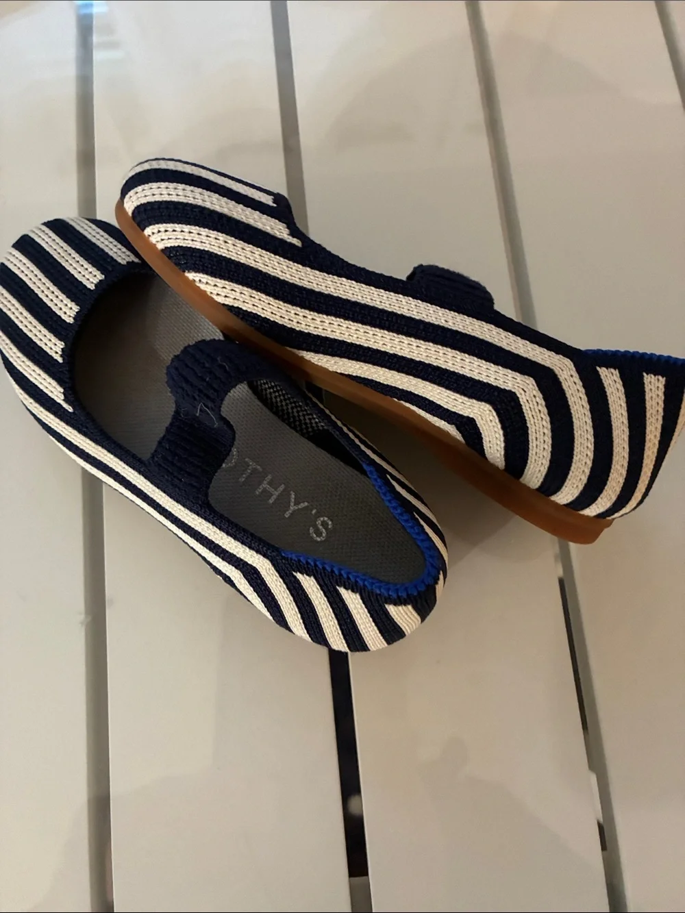 Rothy’s Navy & White Striped Kids Mary Jane Shoes- New-size 8